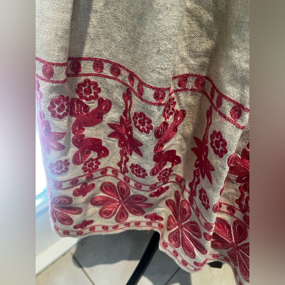 Pure Linen Midi Skirt with High Pink Embroidery - Harrods London